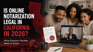 Stockton family learning whether online notarization is legal in California in 2026