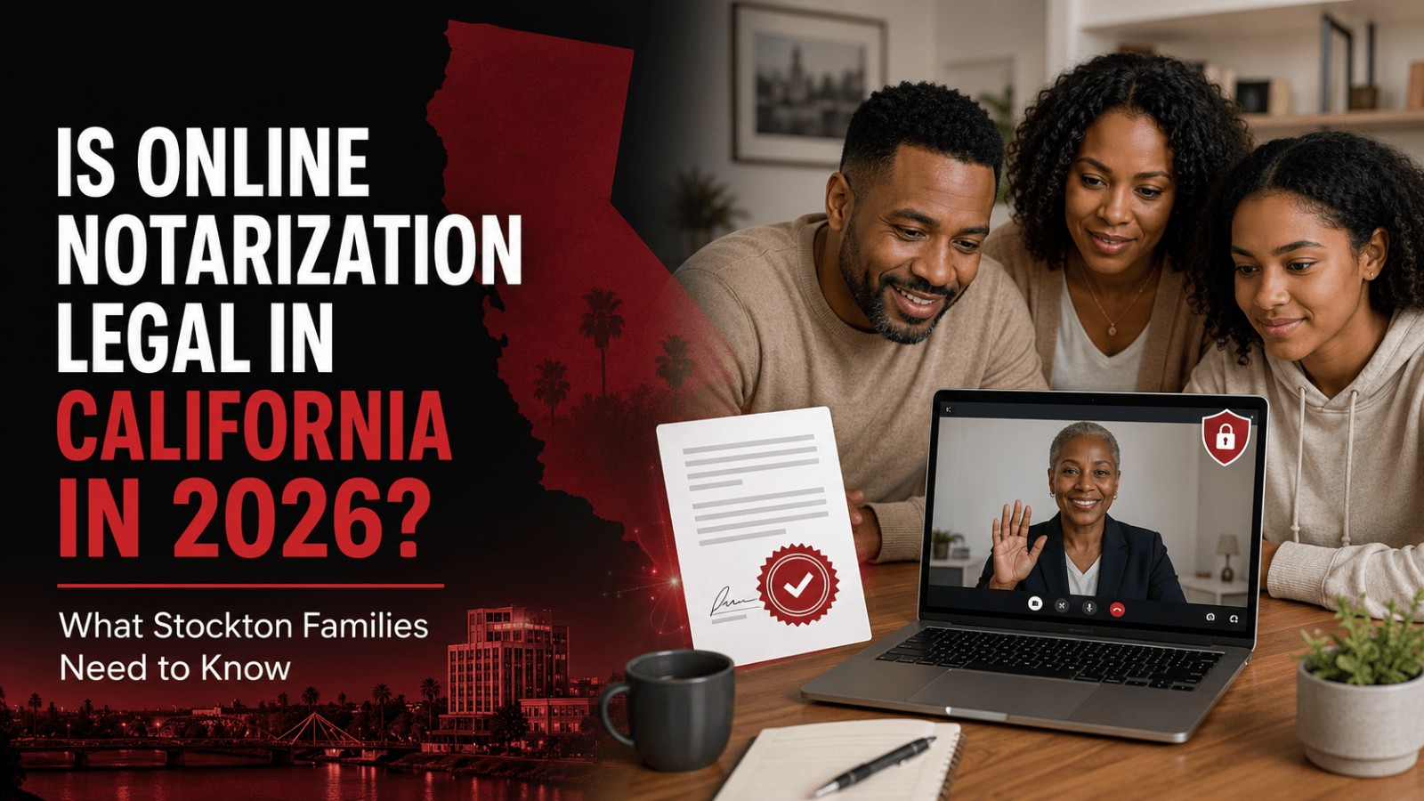 Stockton family learning whether online notarization is legal in California in 2026