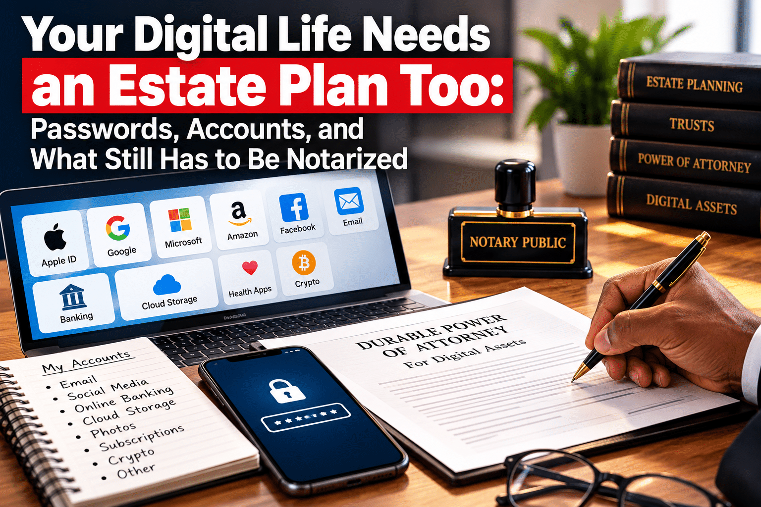 Digital estate planning essentials in California: passwords, online accounts, and notarized estate documents